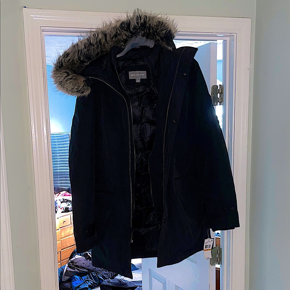 Michael Kors Black Coat with Fur Trim